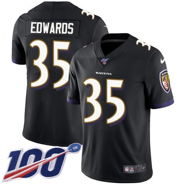 Nike Ravens #35 Gus Edwards Black Alternate Men's Stitched NFL 100th Season Vapor Untouchable Limited Jersey