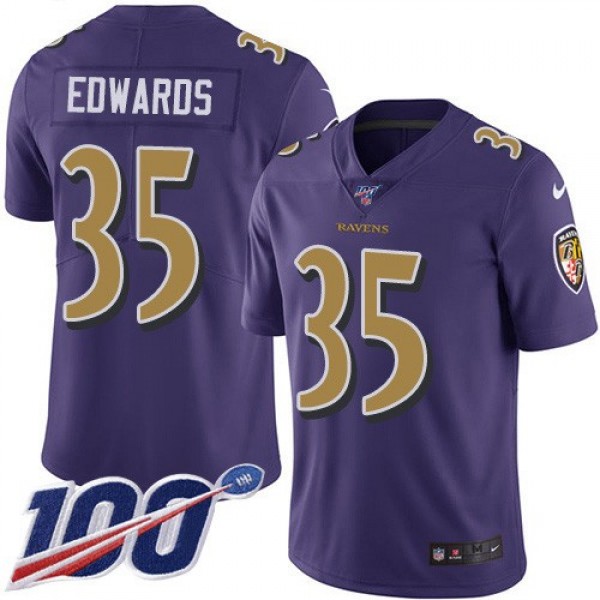 Nike Ravens #35 Gus Edwards Purple Men's Stitched NFL Limited Rush 100th Season Jersey