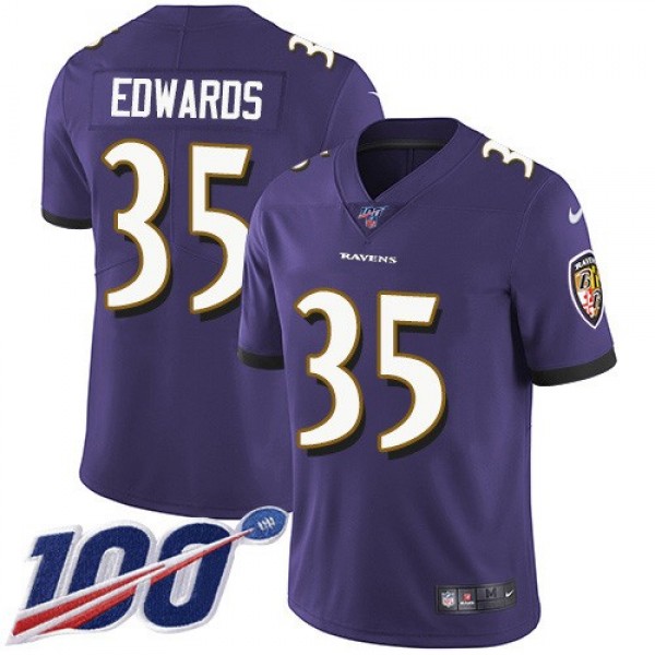 Nike Ravens #35 Gus Edwards Purple Team Color Men's Stitched NFL 100th Season Vapor Untouchable Limited Jersey
