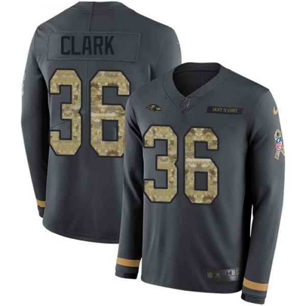 Nike Ravens #36 Chuck Clark Anthracite Salute to Service Men's Stitched NFL Limited Therma Long Sleeve Jersey