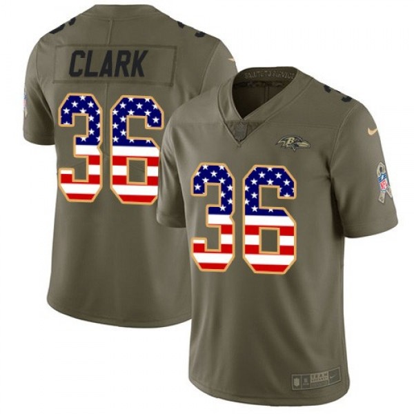 Nike Ravens #36 Chuck Clark Olive/USA Flag Men's Stitched NFL Limited 2017 Salute To Service Jersey