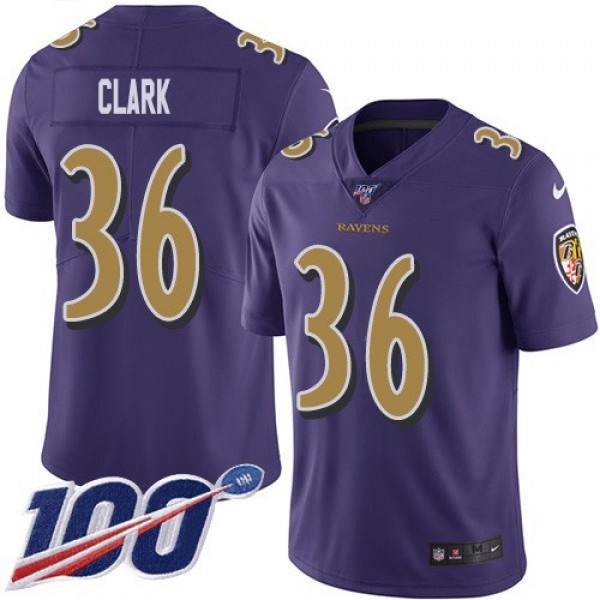 Nike Ravens #36 Chuck Clark Purple Men's Stitched NFL Limited Rush 100th Season Jersey