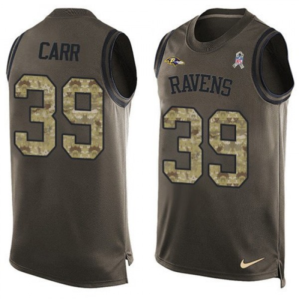 Nike Ravens #39 Brandon Carr Green Men's Stitched NFL Limited Salute To Service Tank Top Jersey