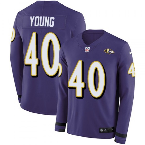 Nike Ravens #40 Kenny Young Purple Team Color Men's Stitched NFL Limited Therma Long Sleeve Jersey