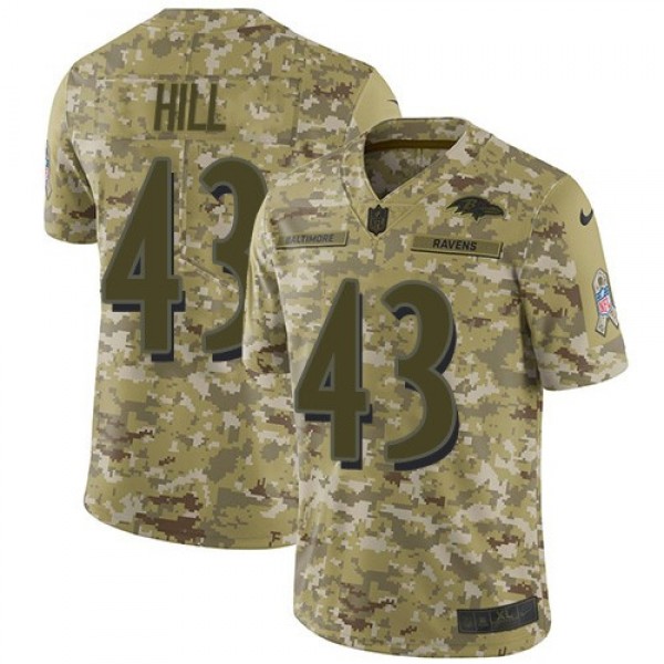 Nike Ravens #43 Justice Hill Camo Men's Stitched NFL Limited 2018 Salute To Service Jersey