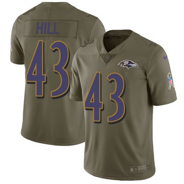 Nike Ravens #43 Justice Hill Olive Men's Stitched NFL Limited 2017 Salute To Service Jersey