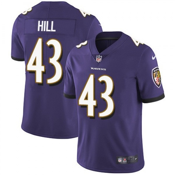 Nike Ravens #43 Justice Hill Purple Team Color Men's Stitched NFL Vapor Untouchable Limited Jersey