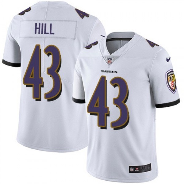 Nike Ravens #43 Justice Hill White Men's Stitched NFL Vapor Untouchable Limited Jersey