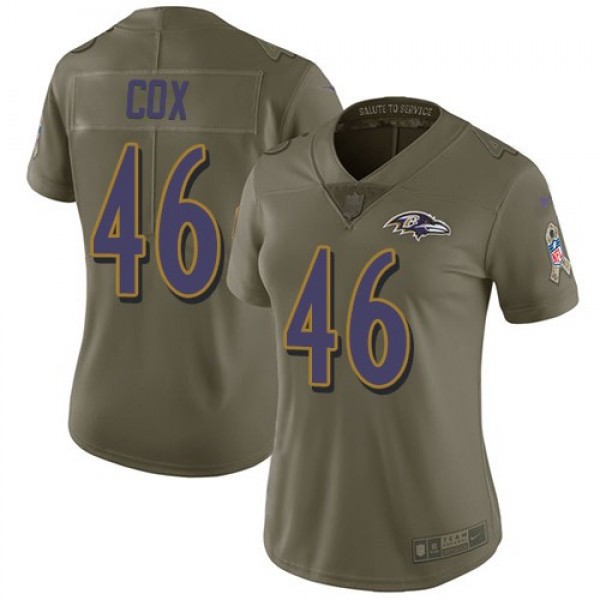 Women's Ravens #46 Morgan Cox Olive Stitched NFL Limited 2017 Salute to Service Jersey