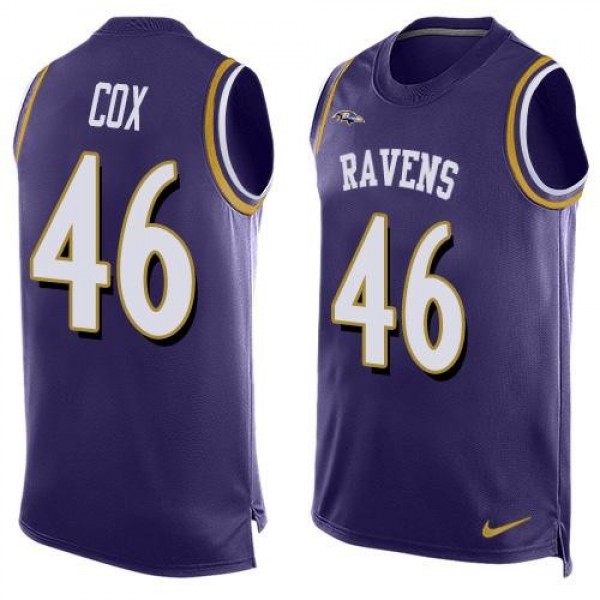 Nike Ravens #46 Morgan Cox Purple Team Color Men's Stitched NFL Limited Tank Top Jersey