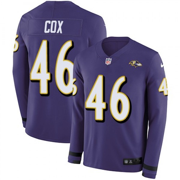 Nike Ravens #46 Morgan Cox Purple Team Color Men's Stitched NFL Limited Therma Long Sleeve Jersey
