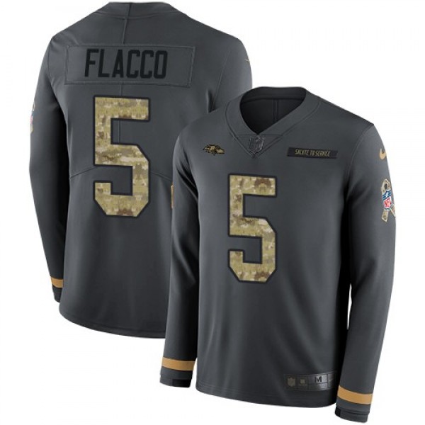 Nike Ravens #5 Joe Flacco Anthracite Salute to Service Men's Stitched NFL Limited Therma Long Sleeve Jersey