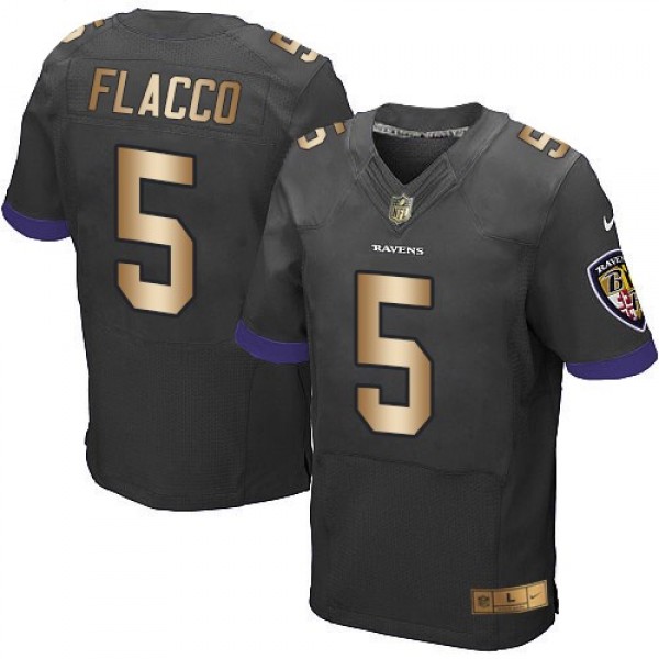 Nike Ravens #5 Joe Flacco Black Alternate Men's Stitched NFL New Elite Gold Jersey