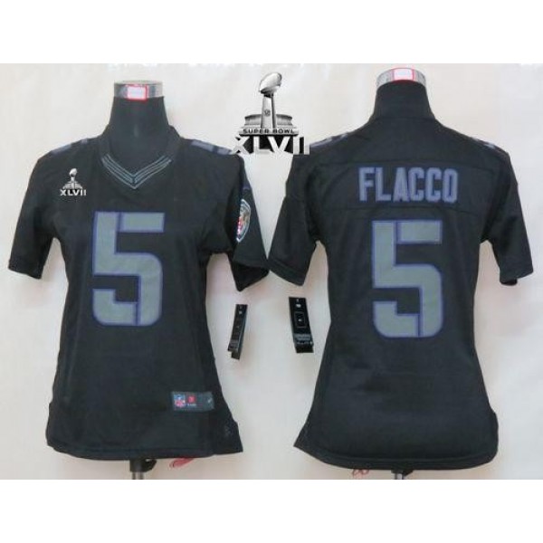 Women's Ravens #5 Joe Flacco Black Impact Super Bowl XLVII Stitched NFL Limited Jersey