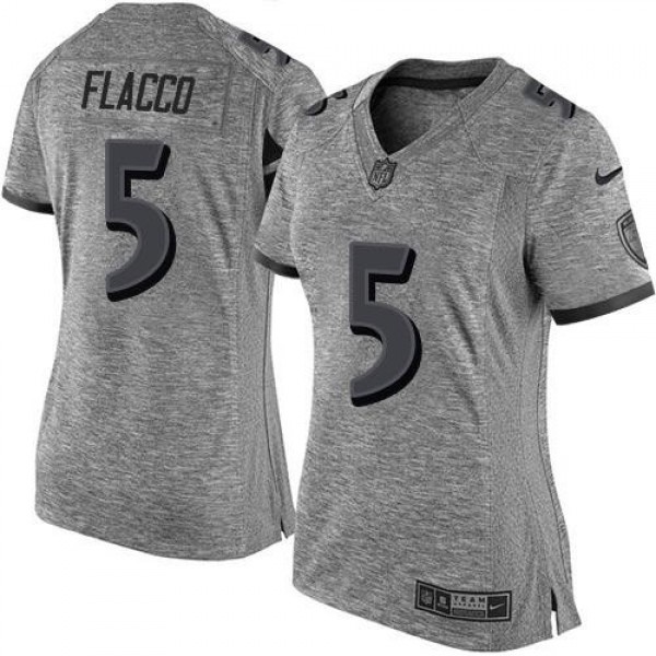 Women's Ravens #5 Joe Flacco Gray Stitched NFL Limited Gridiron Gray Jersey
