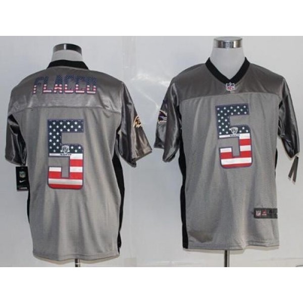 Nike Ravens #5 Joe Flacco Grey Men's Stitched NFL Elite USA Flag Fashion Jersey