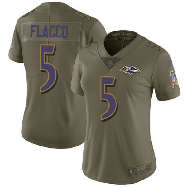 Women's Ravens #5 Joe Flacco Olive Stitched NFL Limited 2017 Salute to Service Jersey