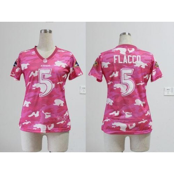 Women's Ravens #5 Joe Flacco Pink Stitched NFL Elite Camo Jersey