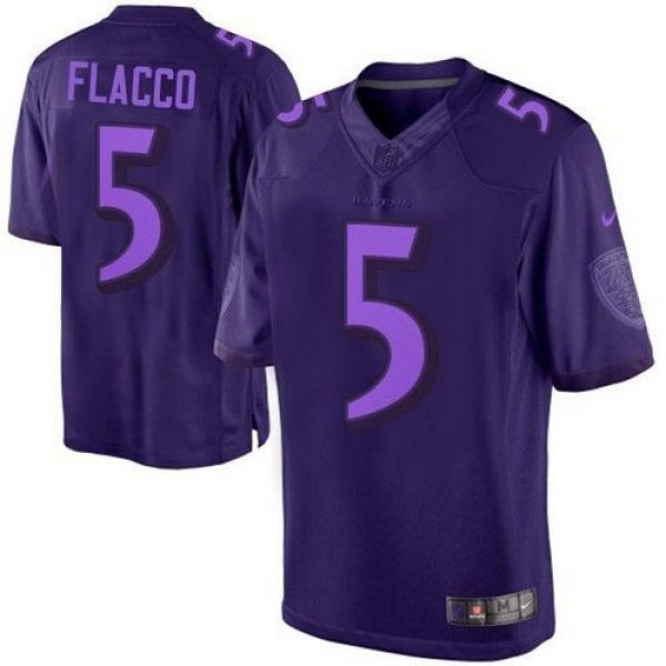 Nike Ravens #5 Joe Flacco Purple Men's Stitched NFL Drenched Limited Jersey