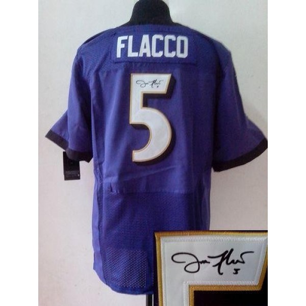 Nike Ravens #5 Joe Flacco Purple Team Color Men's Stitched NFL Elite Autographed Jersey