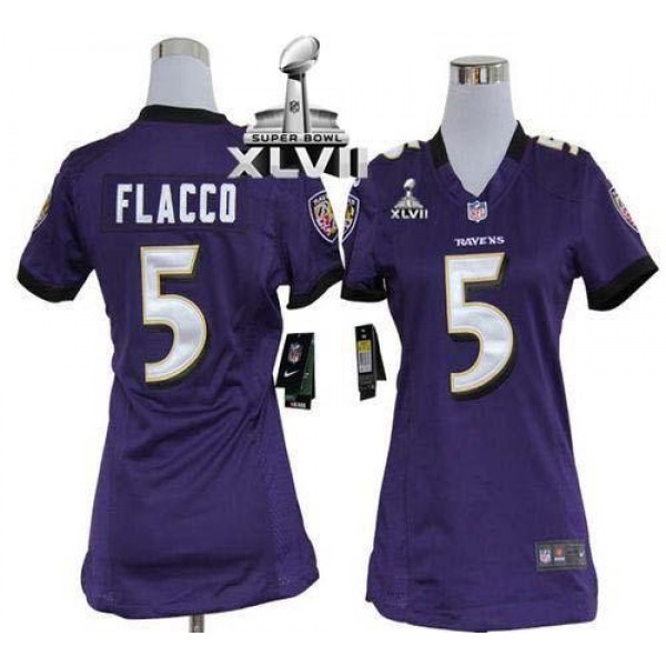 Women's Ravens #5 Joe Flacco Purple Team Color Super Bowl XLVII Stitched NFL Elite Jersey