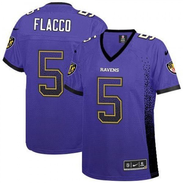 Women's Ravens #5 Joe Flacco Purple Team Color Stitched NFL Elite Drift Jersey