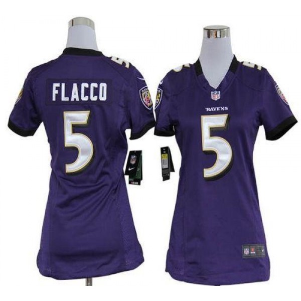 Women's Ravens #5 Joe Flacco Purple Team Color Stitched NFL Elite Jersey