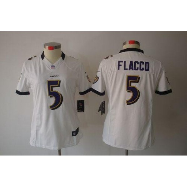 Women's Ravens #5 Joe Flacco White Stitched NFL Limited Jersey