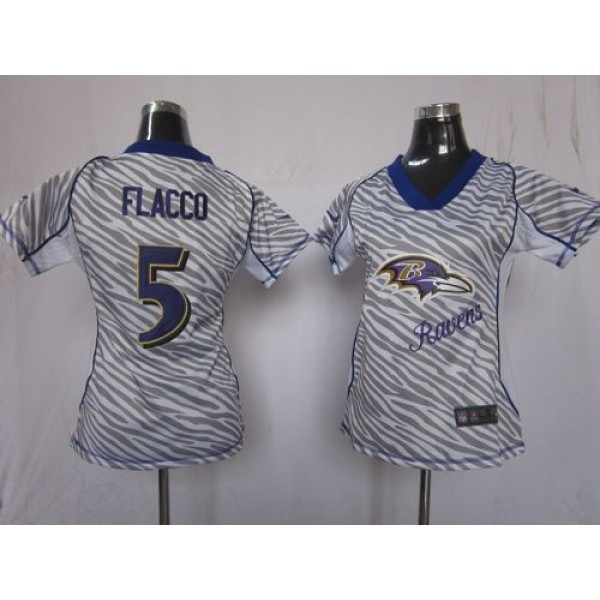 Women's Ravens #5 Joe Flacco Zebra Stitched NFL Elite Jersey
