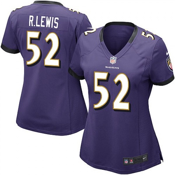 Women's Ravens #52 R.Lewis Purple Team Color NFL Game Jersey