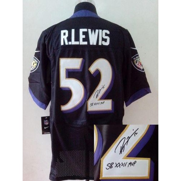 Nike Ravens #52 Ray Lewis Black Alternate Men's Stitched NFL Elite Autographed Jersey