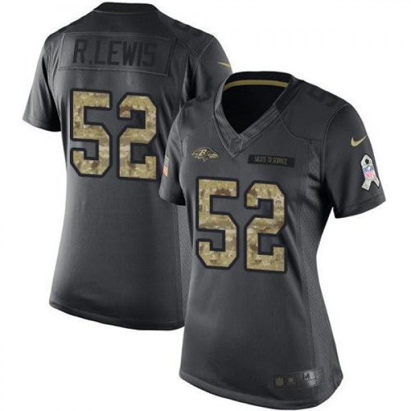 Women's Ravens #52 Ray Lewis Black Stitched NFL Limited 2016 Salute to Service Jersey