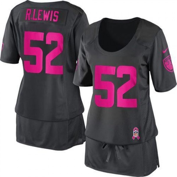 Women's Ravens #52 Ray Lewis Dark Grey Breast Cancer Awareness Stitched NFL Elite Jersey