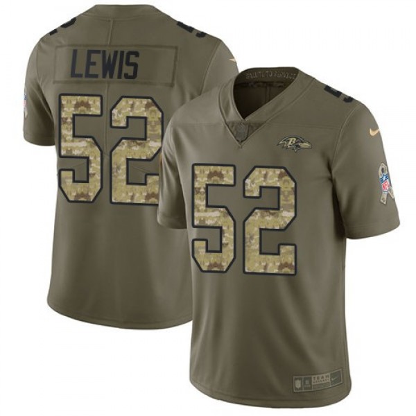 Nike Ravens #52 Ray Lewis Olive/Camo Men's Stitched NFL Limited 2017 Salute To Service Jersey