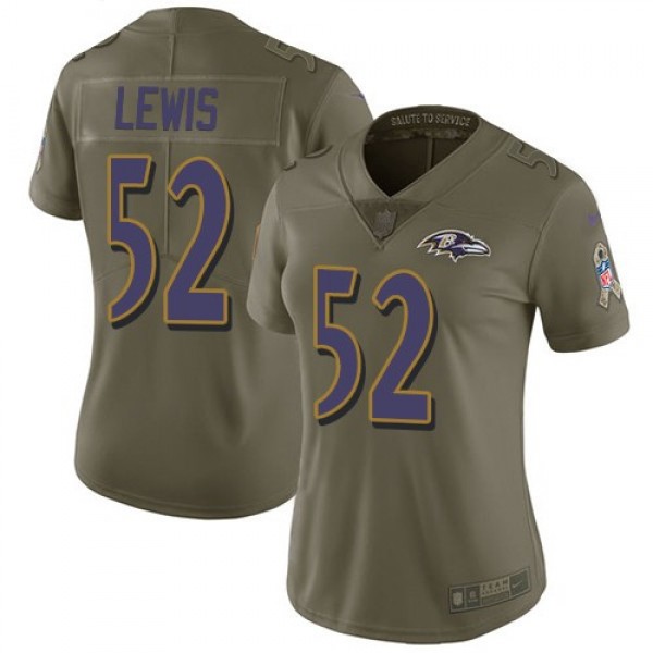 Women's Ravens #52 Ray Lewis Olive Stitched NFL Limited 2017 Salute to Service Jersey