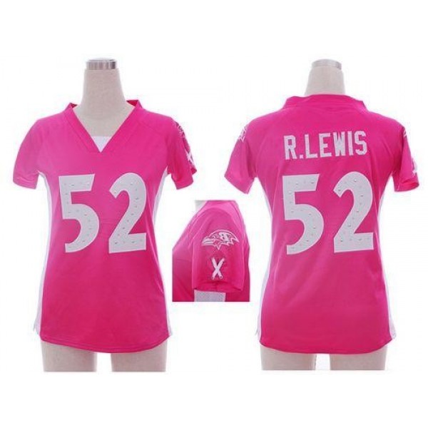 Women's Ravens #52 Ray Lewis Pink Draft Him Name Number Top Stitched NFL Elite Jersey