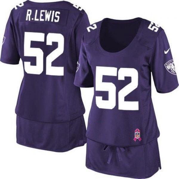 Women's Ravens #52 Ray Lewis Purple Team Color Breast Cancer Awareness Stitched NFL Elite Jersey