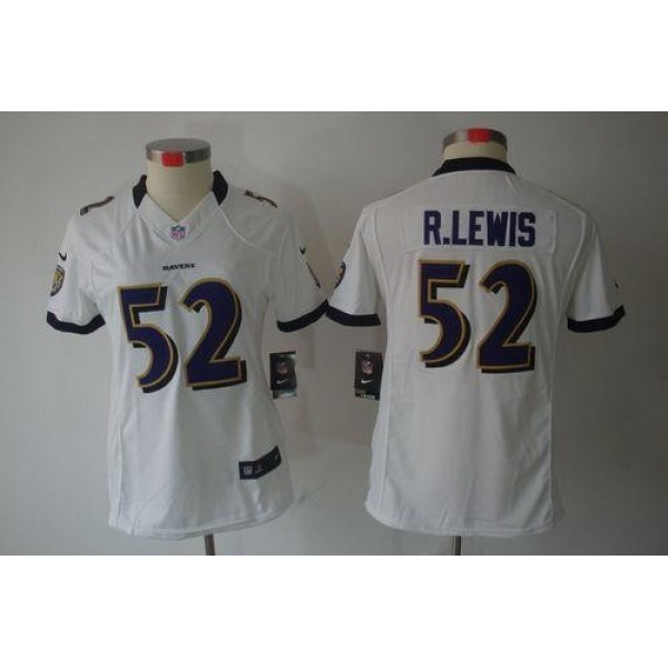 Women's Ravens #52 Ray Lewis White Stitched NFL Limited Jersey