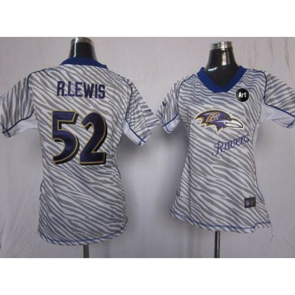 Women's Ravens #52 Ray Lewis Zebra With Art Patch Stitched NFL Elite Jersey