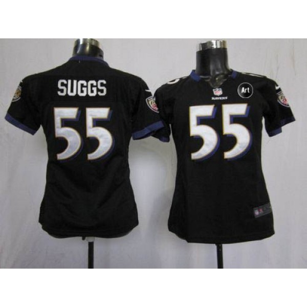 Women's Ravens #55 Terrell Suggs Black Alternate With Art Patch Stitched NFL Elite Jersey