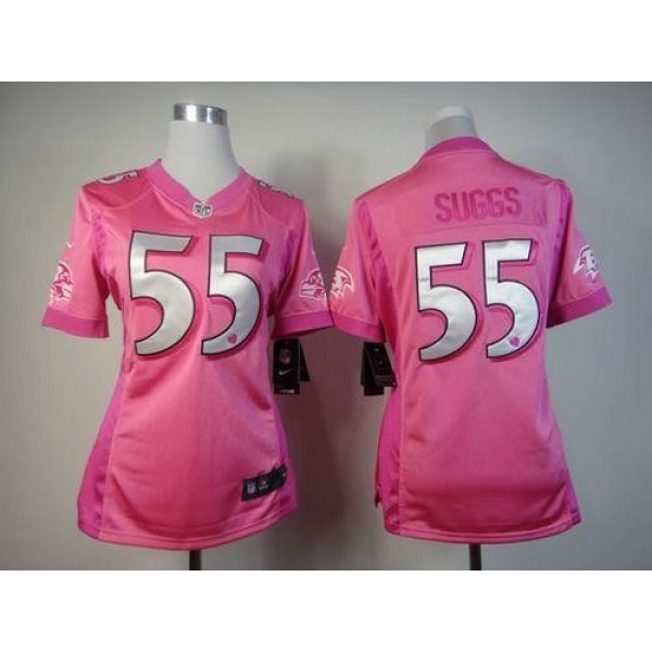 Women's Ravens #55 Terrell Suggs Pink Be Luv'd Stitched NFL Elite Jersey