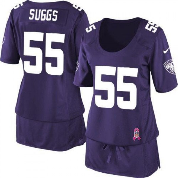 Women's Ravens #55 Terrell Suggs Purple Team Color Breast Cancer Awareness Stitched NFL Elite Jersey