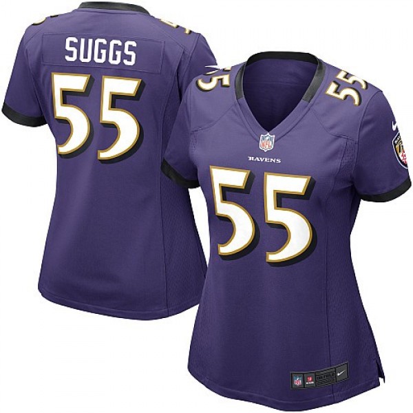 Women's Ravens #55 Terrell Suggs Purple Team Color NFL Game Jersey