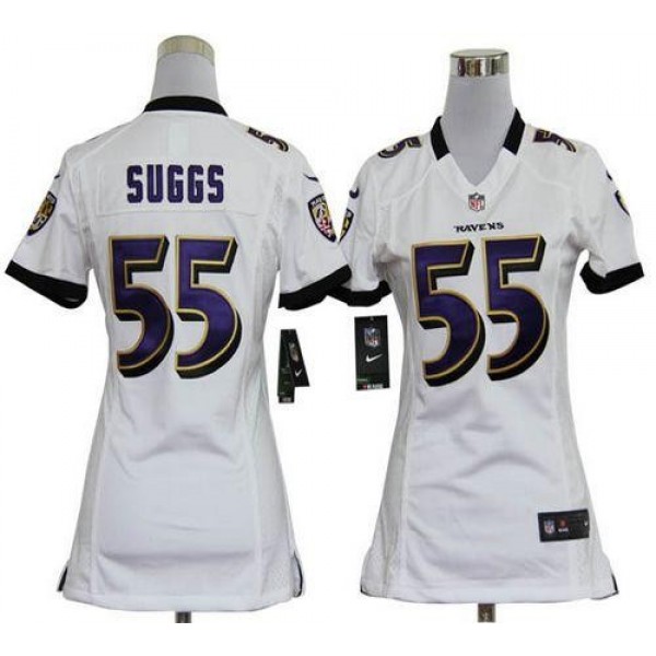 Women's Ravens #55 Terrell Suggs White Stitched NFL Elite Jersey