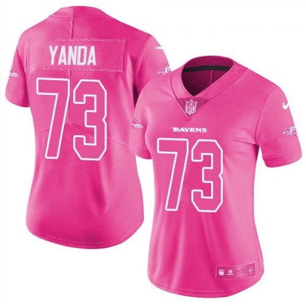 Women's Ravens #73 Marshal Yanda Pink Stitched NFL Limited Rush Jersey