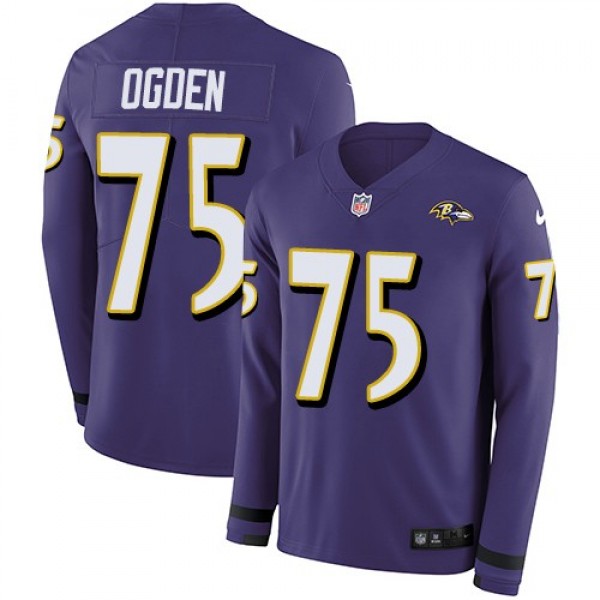 Nike Ravens #75 Jonathan Ogden Purple Team Color Men's Stitched NFL Limited Therma Long Sleeve Jersey