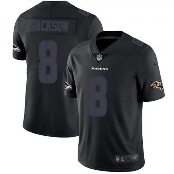 Nike Ravens #8 Lamar Jackson Black Men's Stitched NFL Limited Rush Impact Jersey