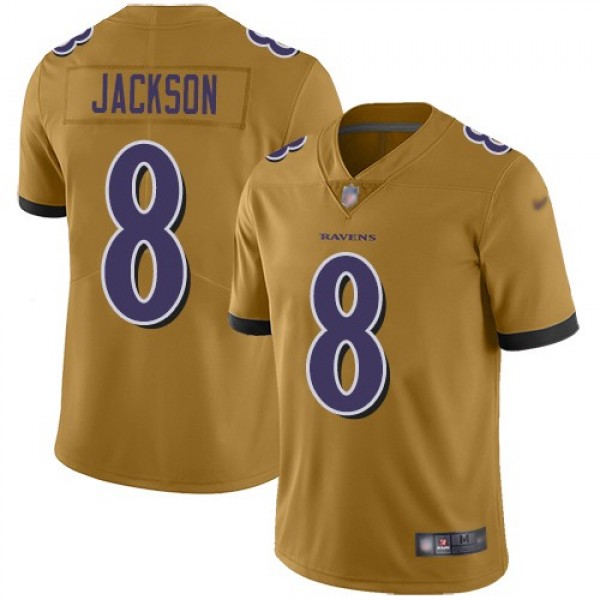 Nike Ravens #8 Lamar Jackson Gold Men's Stitched NFL Limited Inverted Legend Jersey