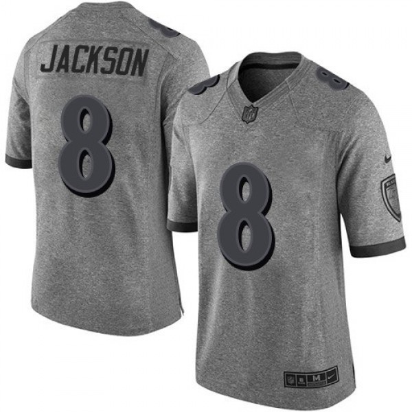 Nike Ravens #8 Lamar Jackson Gray Men's Stitched NFL Limited Gridiron Gray Jersey