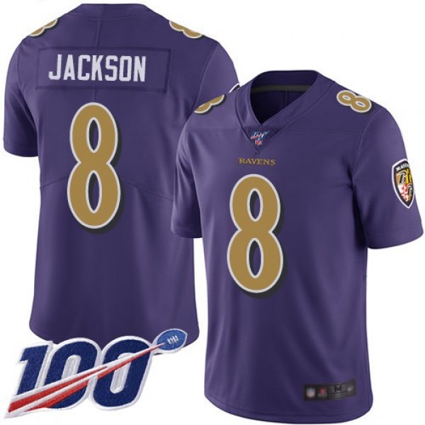 Nike Ravens #8 Lamar Jackson Purple Men's Stitched NFL Limited Rush 100th Season Jersey